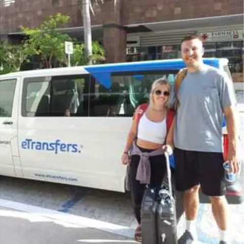 Ethan S. with the eTransfers van at Cancun Airport